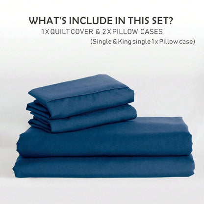 Hotel Soft Microfiber Duvet Cover Set-2000TC Quilt Cover Set & Pillowcases -1 Donna Cover Zipper Closure & 1 x Pillowcases-Breathable Bedding - Wrinkle, Fade, Stain Resistant(Navy,King Single)