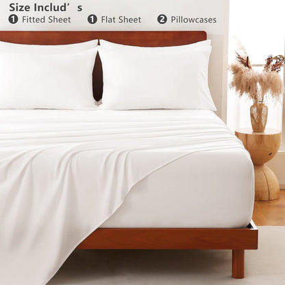 Hotel Soft Bed Sheet Set- Bedding Sheets & Pillowcases -Breathable Bedding - Wrinkle, Fade, Stain Resistant-Deep Pocket Flat Fitted Bed Sheet Set(White,King Single)
