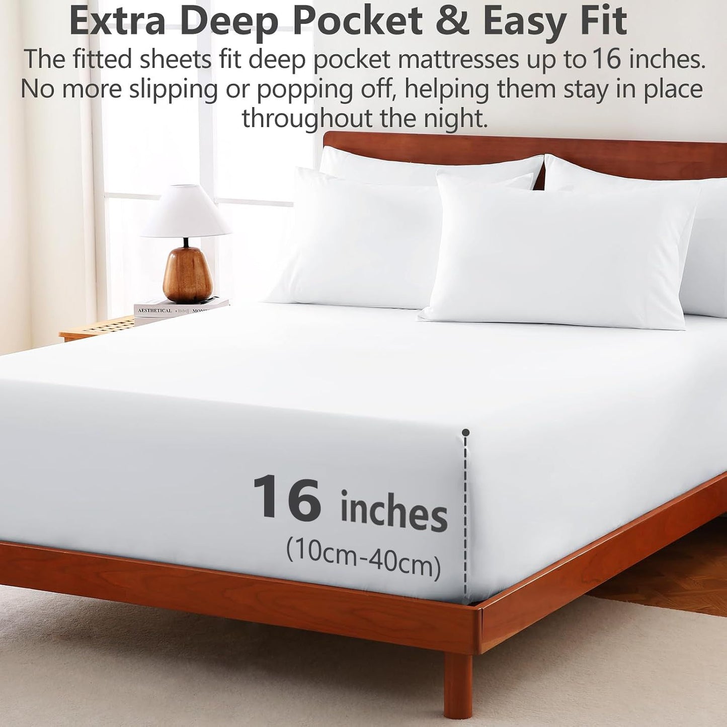 Hotel Soft Bed Sheet Set- Bedding Sheets & Pillowcases -Breathable Bedding - Wrinkle, Fade, Stain Resistant-Deep Pocket Flat Fitted Bed Sheet Set(Raw white,King Single)