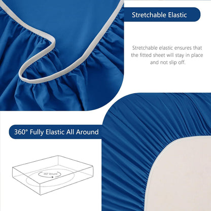 Hotel Soft Bed Sheet Set- Bedding Sheets & Pillowcases -Breathable Bedding - Wrinkle, Fade, Stain Resistant-Deep Pocket Flat Fitted Bed Sheet Set(Royal blue,King Single)