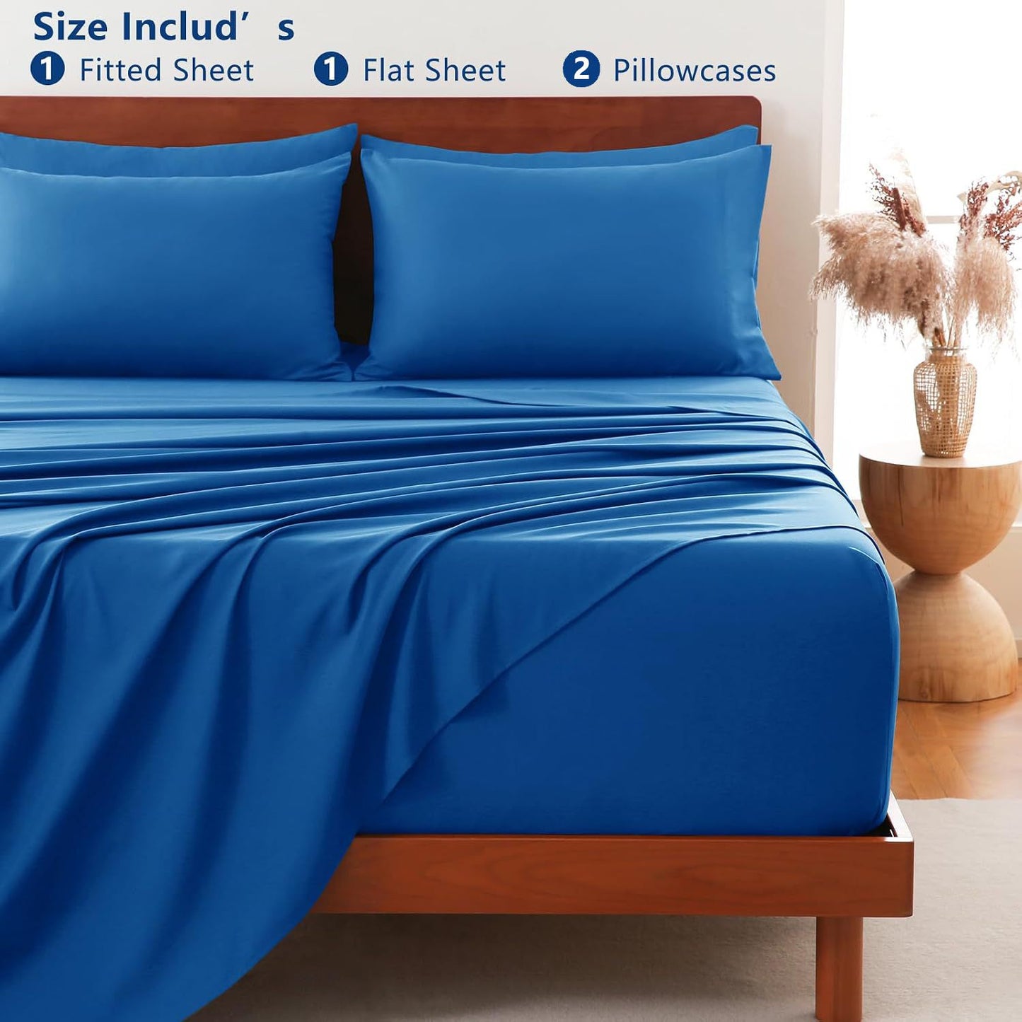 Hotel Soft Bed Sheet Set- Bedding Sheets & Pillowcases -Breathable Bedding - Wrinkle, Fade, Stain Resistant-Deep Pocket Flat Fitted Bed Sheet Set(Royal blue,King Single)