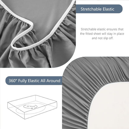 Hotel Soft Bed Sheet Set- Bedding Sheets & Pillowcases -Breathable Bedding - Wrinkle, Fade, Stain Resistant-Deep Pocket Flat Fitted Bed Sheet Set(Grey,King Single)