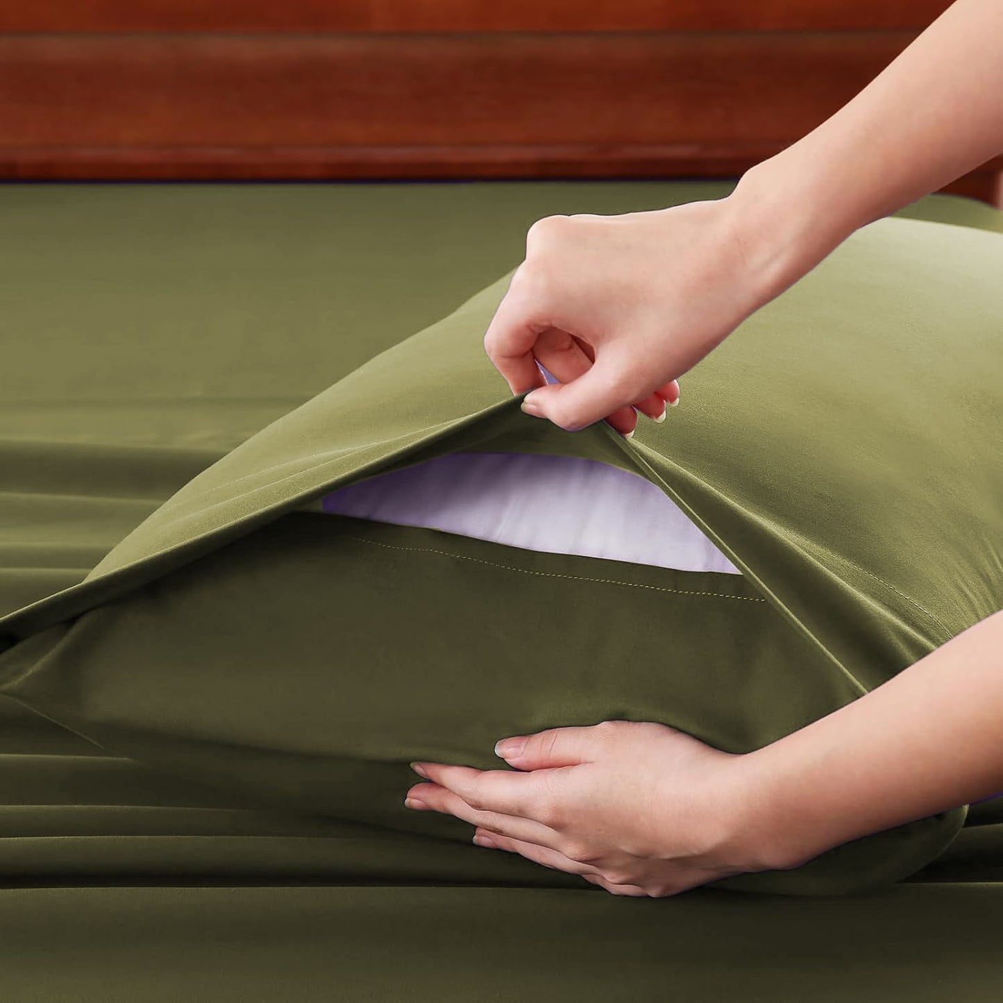 Hotel Soft Bed Sheet Set- Bedding Sheets & Pillowcases -Breathable Bedding - Wrinkle, Fade, Stain Resistant-Deep Pocket Flat Fitted Bed Sheet Set(Olive green,King Single)