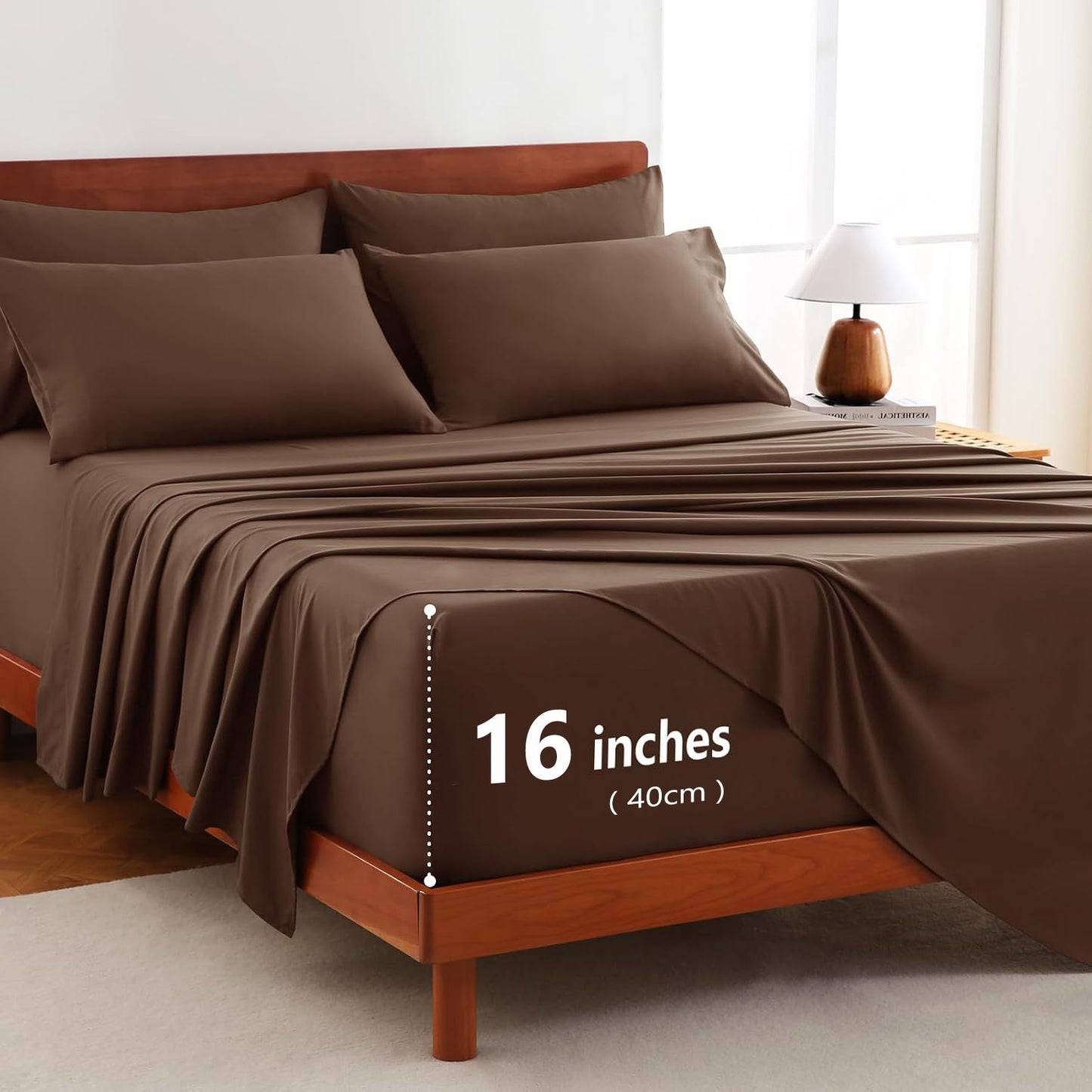 Hotel Soft Bed Sheet Set- Bedding Sheets & Pillowcases -Breathable Bedding - Wrinkle, Fade, Stain Resistant-Deep Pocket Flat Fitted Bed Sheet Set(Chocolate,King Single)