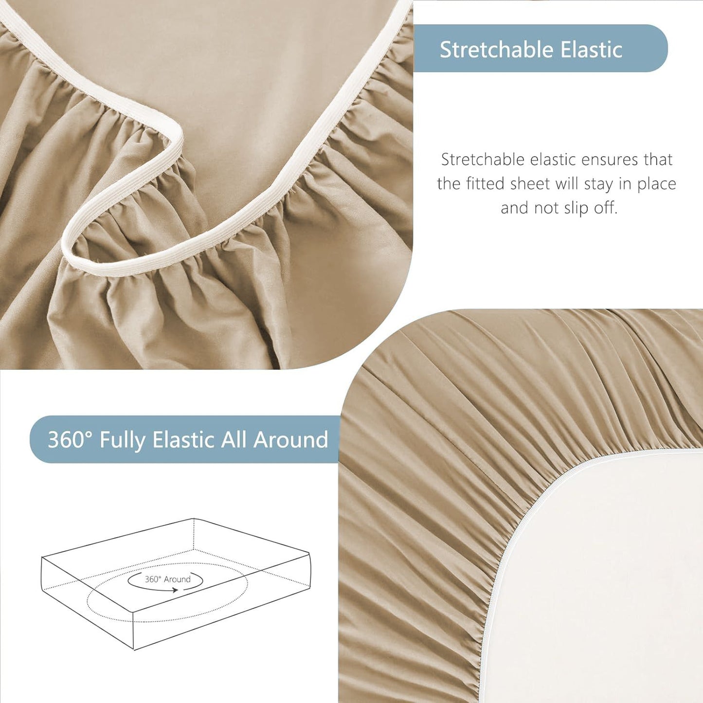 Hotel Soft Bed Sheet Set- Bedding Sheets & Pillowcases -Breathable Bedding - Wrinkle, Fade, Stain Resistant-Deep Pocket Flat Fitted Bed Sheet Set(Camel Beige,King Single)