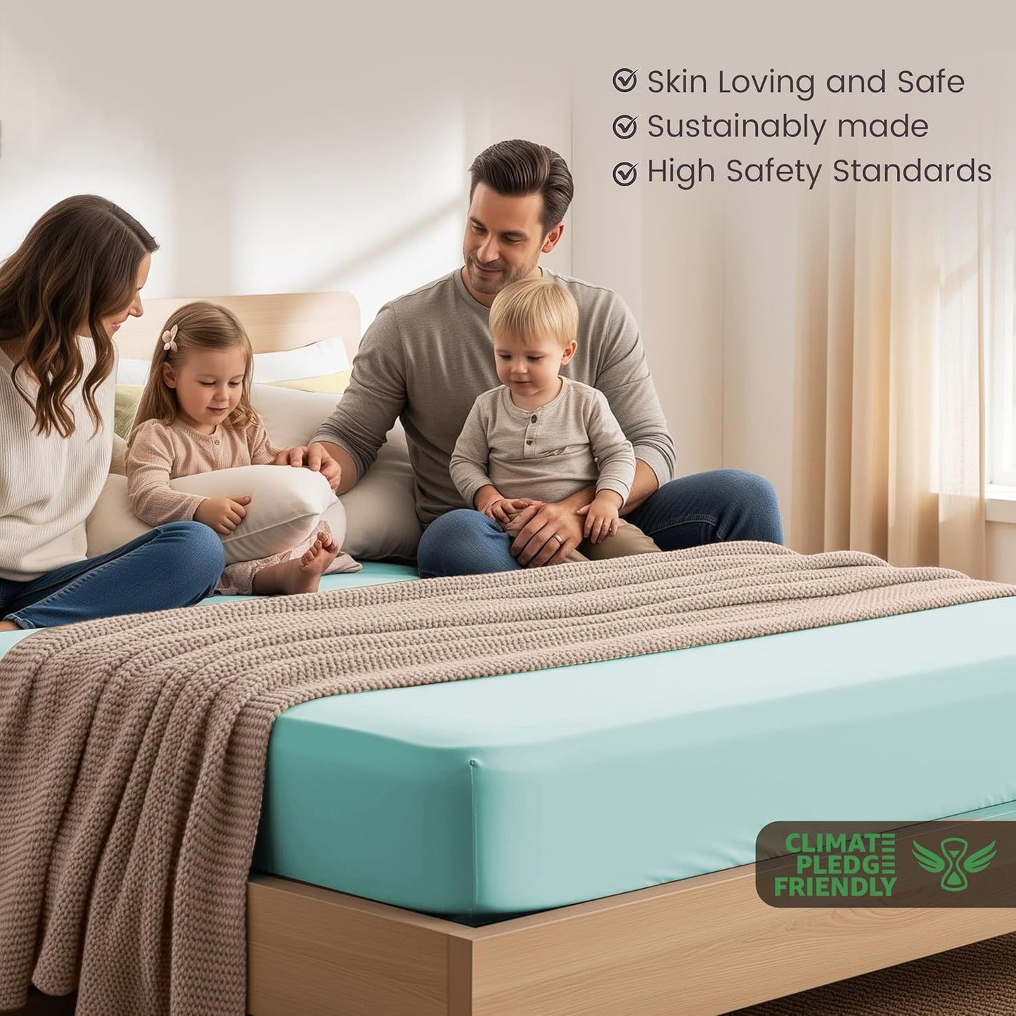 Hotel Quality Fitted Sheet - 1 Piece Fitted Sheet  -Breathable Bedding - Wrinkle, Fade, Stain Resistant- 16inch/40cm Deep Pocket Fitted Bed Sheet-Wrinkle and Fade Resistant,(Ice blue,King Single)