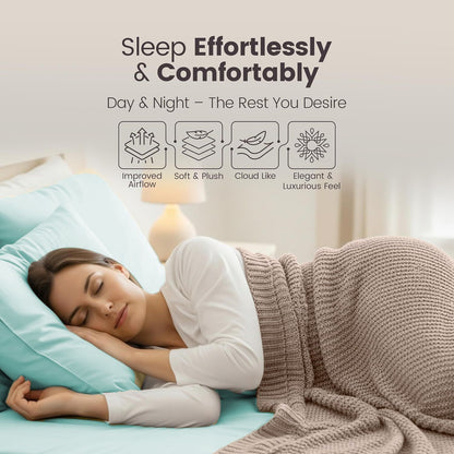 Hotel Quality Fitted Sheet - 1 Piece Fitted Sheet  -Breathable Bedding - Wrinkle, Fade, Stain Resistant- 16inch/40cm Deep Pocket Fitted Bed Sheet-Wrinkle and Fade Resistant,(Ice blue,King Single)