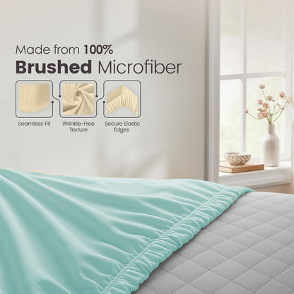 Hotel Quality Fitted Sheet - 1 Piece Fitted Sheet  -Breathable Bedding - Wrinkle, Fade, Stain Resistant- 16inch/40cm Deep Pocket Fitted Bed Sheet-Wrinkle and Fade Resistant,(Ice blue,King Single)