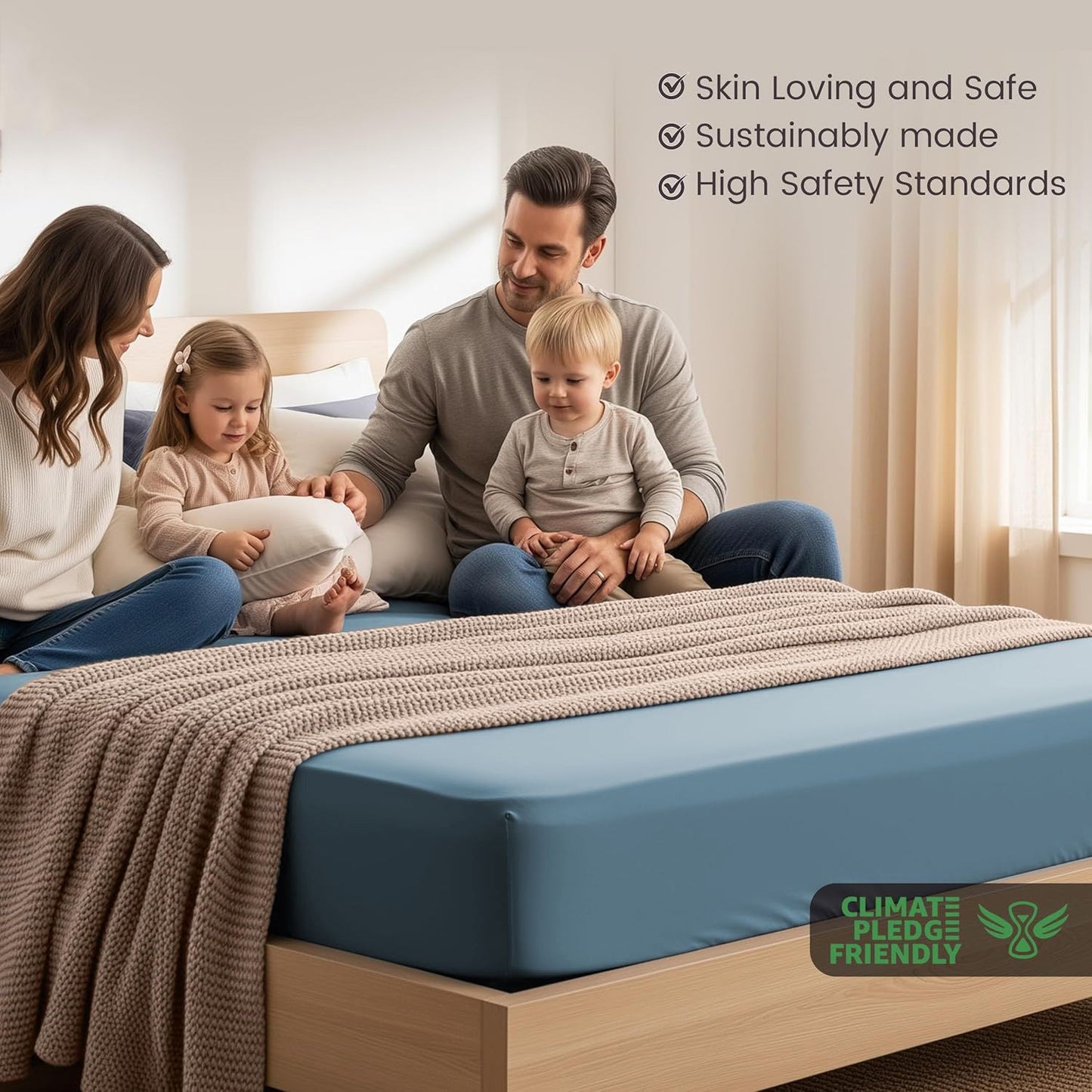 Hotel Quality Fitted Sheet - 1 Piece Fitted Sheet  -Breathable Bedding - Wrinkle, Fade, Stain Resistant- 16inch/40cm Deep Pocket Fitted Bed Sheet-Wrinkle and Fade Resistant,(Ocean,King Single)