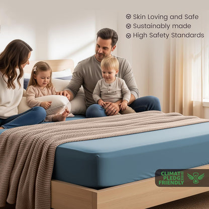 Hotel Quality Fitted Sheet - 1 Piece Fitted Sheet  -Breathable Bedding - Wrinkle, Fade, Stain Resistant- 16inch/40cm Deep Pocket Fitted Bed Sheet-Wrinkle and Fade Resistant,(Ocean,King Single)