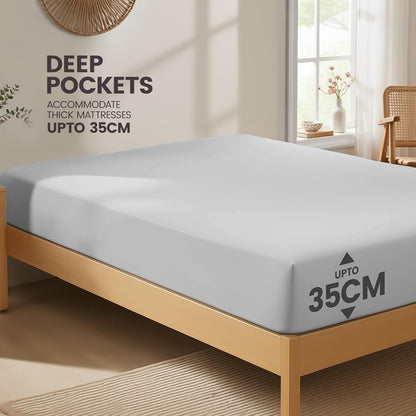 Hotel Quality Fitted Sheet - 1 Piece Fitted Sheet  -Breathable Bedding - Wrinkle, Fade, Stain Resistant- 16inch/40cm Deep Pocket Fitted Bed Sheet-Wrinkle and Fade Resistant,(Silver-gray,King Single)