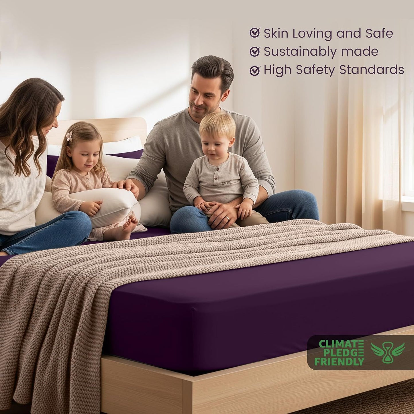 Hotel Quality Fitted Sheet - 1 Piece Fitted Sheet  -Breathable Bedding - Wrinkle, Fade, Stain Resistant- 16inch/40cm Deep Pocket Fitted Bed Sheet-Wrinkle and Fade Resistant,(Purple,King Single)