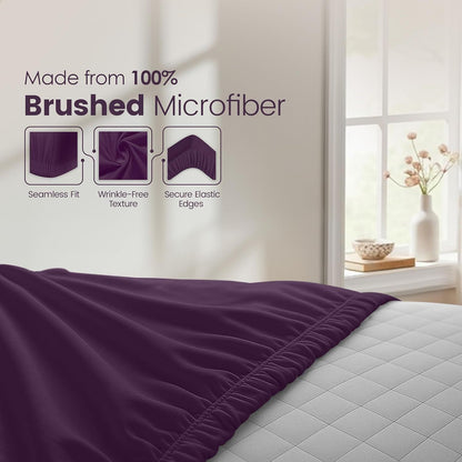 Hotel Quality Fitted Sheet - 1 Piece Fitted Sheet  -Breathable Bedding - Wrinkle, Fade, Stain Resistant- 16inch/40cm Deep Pocket Fitted Bed Sheet-Wrinkle and Fade Resistant,(Purple,King Single)