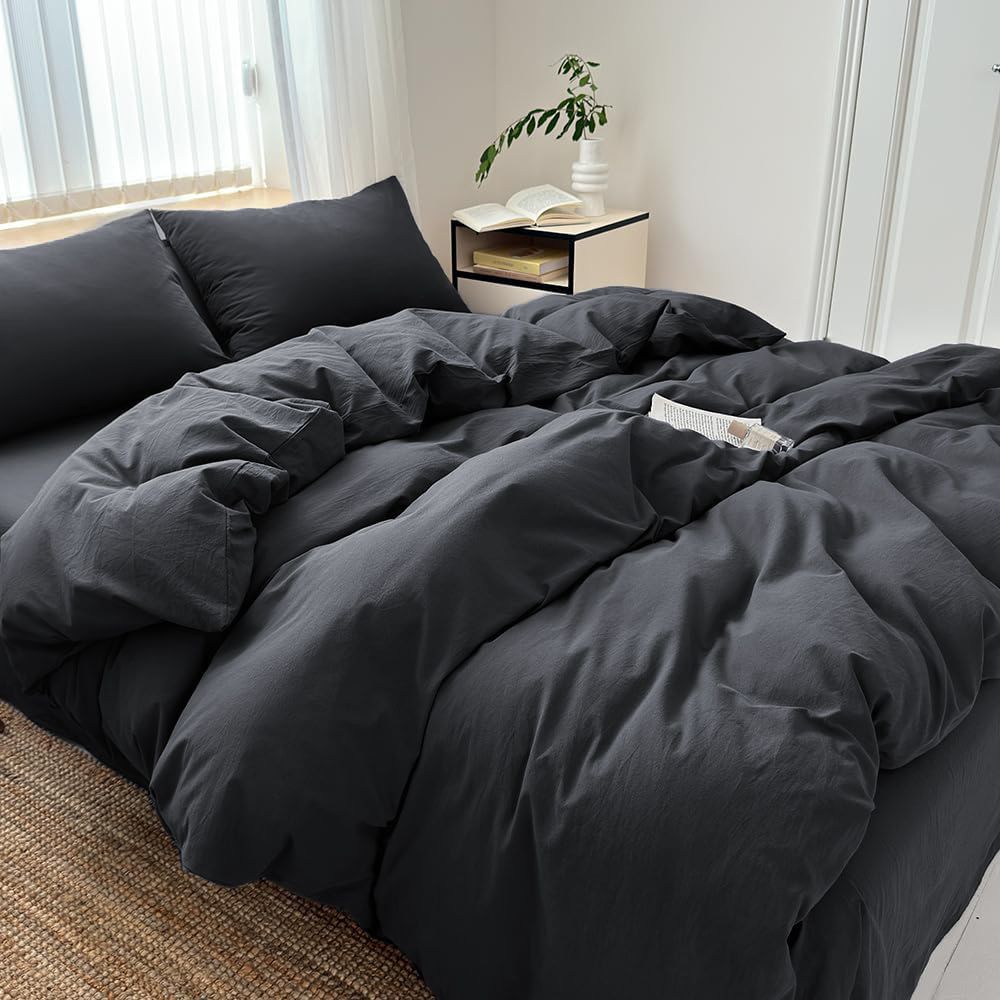 Hotel Soft Microfiber Duvet Cover Set-2000TC Quilt Cover Set & Pillowcases -1 Donna Cover Zipper Closure & 1 x Pillowcases-Breathable Bedding - Wrinkle, Fade, Stain Resistant(Black,Queen)