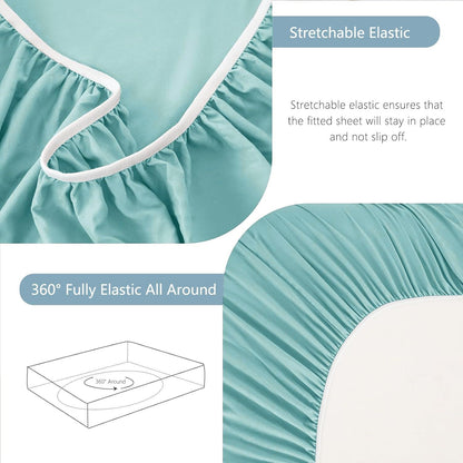 Hotel Soft Bed Sheet Set- Bedding Sheets & Pillowcases -Breathable Bedding - Wrinkle, Fade, Stain Resistant-Deep Pocket Flat Fitted Bed Sheet Set(Ice Blue,Queen)