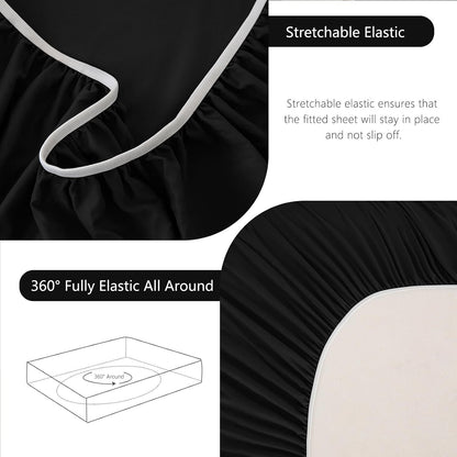 Hotel Soft Bed Sheet Set- Bedding Sheets & Pillowcases -Breathable Bedding - Wrinkle, Fade, Stain Resistant-Deep Pocket Flat Fitted Bed Sheet Set(Black,Queen)