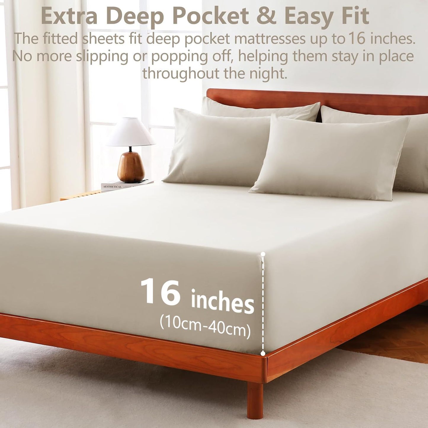 Hotel Soft Bed Sheet Set- Bedding Sheets & Pillowcases -Breathable Bedding - Wrinkle, Fade, Stain Resistant-Deep Pocket Flat Fitted Bed Sheet Set(Cream White,Queen)
