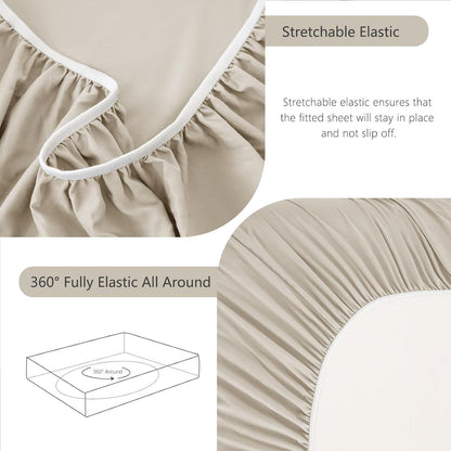 Hotel Soft Bed Sheet Set- Bedding Sheets & Pillowcases -Breathable Bedding - Wrinkle, Fade, Stain Resistant-Deep Pocket Flat Fitted Bed Sheet Set(Cream White,Queen)