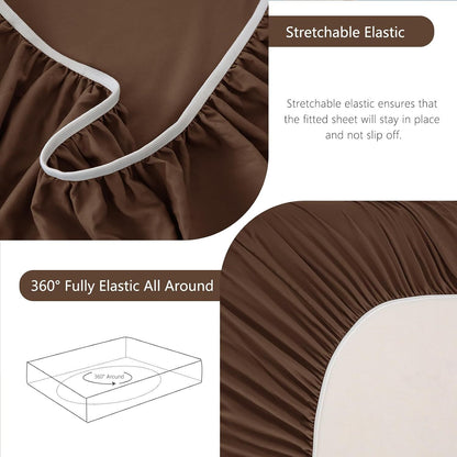 Hotel Soft Bed Sheet Set- Bedding Sheets & Pillowcases -Breathable Bedding - Wrinkle, Fade, Stain Resistant-Deep Pocket Flat Fitted Bed Sheet Set(Chocolate,Queen)