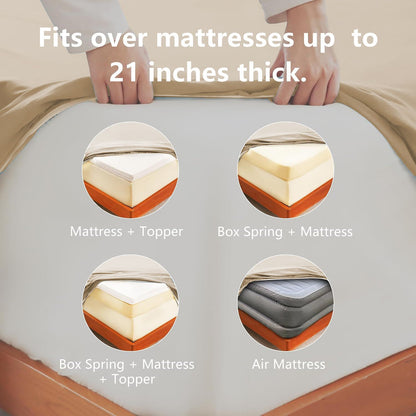 Hotel Soft Bed Sheet Set- Bedding Sheets & Pillowcases -Breathable Bedding - Wrinkle, Fade, Stain Resistant-Deep Pocket Flat Fitted Bed Sheet Set(Camel Beige,Queen)