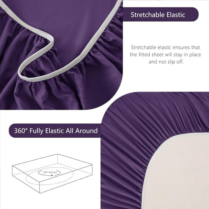 Hotel Soft Bed Sheet Set- Bedding Sheets & Pillowcases -Breathable Bedding - Wrinkle, Fade, Stain Resistant-Deep Pocket Flat Fitted Bed Sheet Set(Purple,Queen)