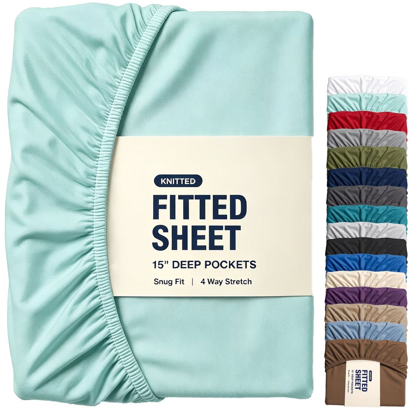 Hotel Quality Fitted Sheet - 1 Piece Fitted Sheet  -Breathable Bedding - Wrinkle, Fade, Stain Resistant- 16inch/40cm Deep Pocket Fitted Bed Sheet-Wrinkle and Fade Resistant,(Ice blue,Queen)