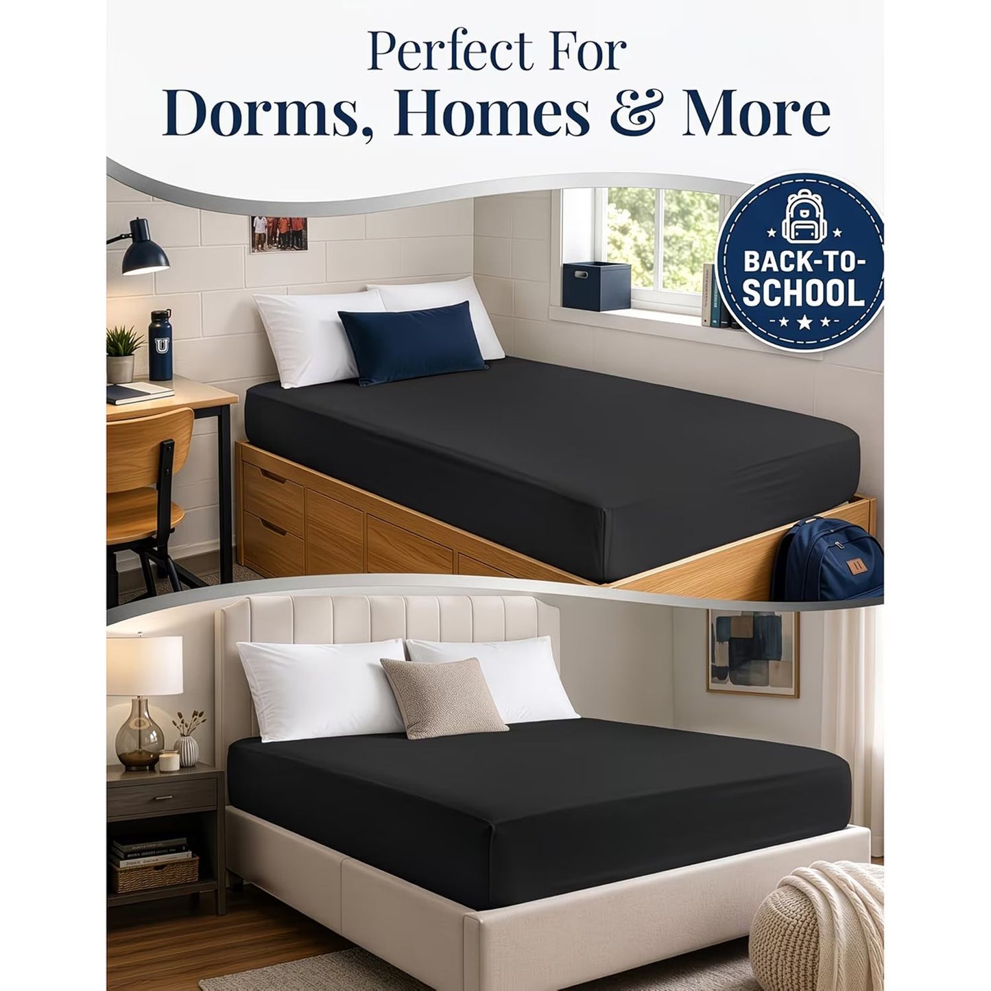 Hotel Quality Fitted Sheet - 1 Piece Fitted Sheet  -Breathable Bedding - Wrinkle, Fade, Stain Resistant- 16inch/40cm Deep Pocket Fitted Bed Sheet-Wrinkle and Fade Resistant,(Black,Queen)