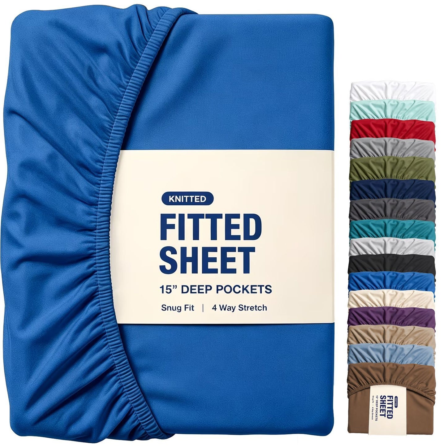 Hotel Quality Fitted Sheet - 1 Piece Fitted Sheet  -Breathable Bedding - Wrinkle, Fade, Stain Resistant- 16inch/40cm Deep Pocket Fitted Bed Sheet-Wrinkle and Fade Resistant,(Royal blue,Queen)