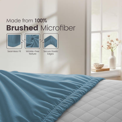 Hotel Quality Fitted Sheet - 1 Piece Fitted Sheet  -Breathable Bedding - Wrinkle, Fade, Stain Resistant- 16inch/40cm Deep Pocket Fitted Bed Sheet-Wrinkle and Fade Resistant,(Ocean,Queen)