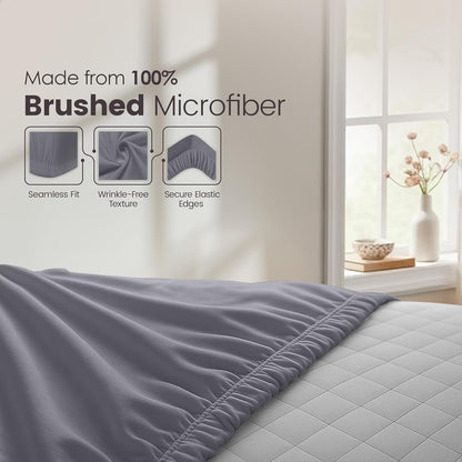 Hotel Quality Fitted Sheet - 1 Piece Fitted Sheet  -Breathable Bedding - Wrinkle, Fade, Stain Resistant- 16inch/40cm Deep Pocket Fitted Bed Sheet-Wrinkle and Fade Resistant,(Grey,Queen)