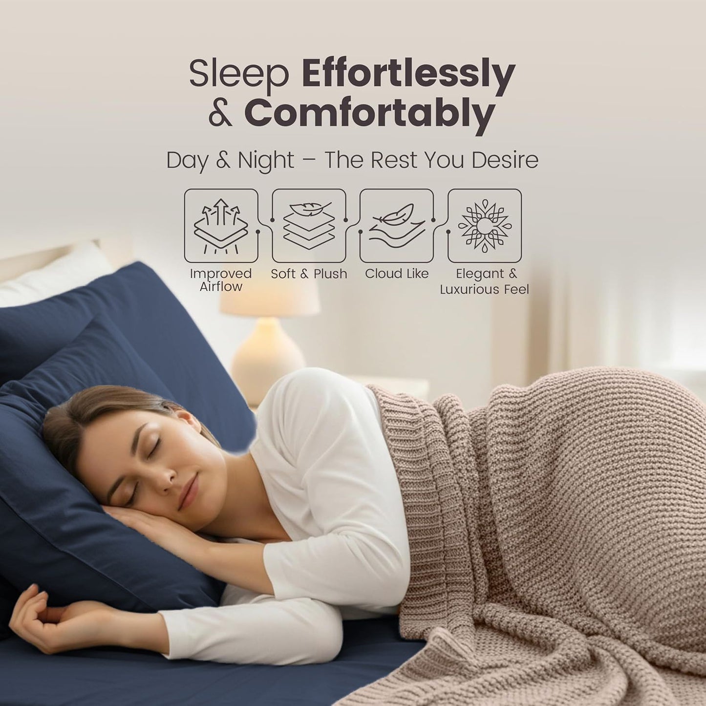 Hotel Quality Fitted Sheet - 1 Piece Fitted Sheet  -Breathable Bedding - Wrinkle, Fade, Stain Resistant- 16inch/40cm Deep Pocket Fitted Bed Sheet-Wrinkle and Fade Resistant,(Navy,Queen)