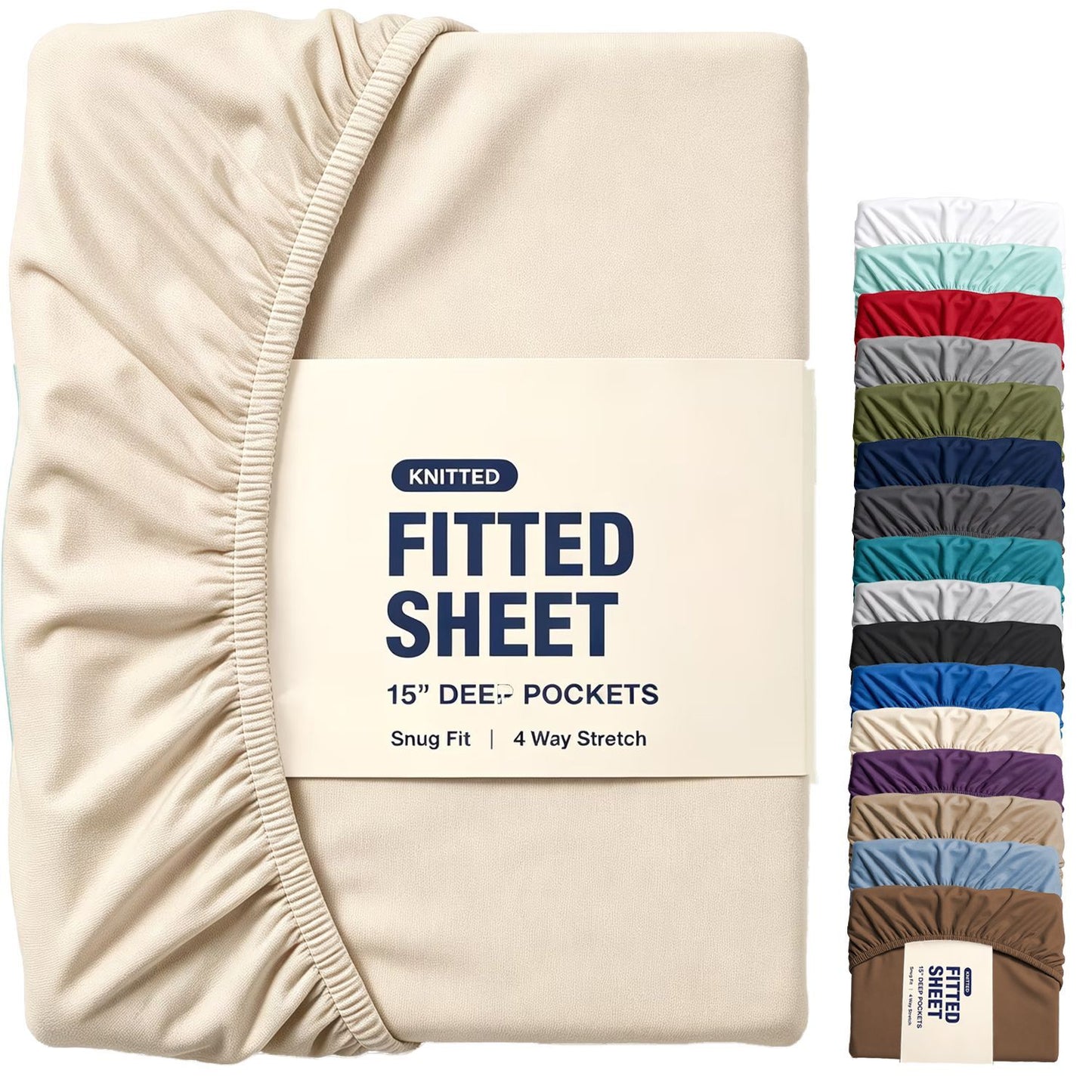 Hotel Quality Fitted Sheet - 1 Piece Fitted Sheet  -Breathable Bedding - Wrinkle, Fade, Stain Resistant- 16inch/40cm Deep Pocket Fitted Bed Sheet-Wrinkle and Fade Resistant,(Cream White,Queen)