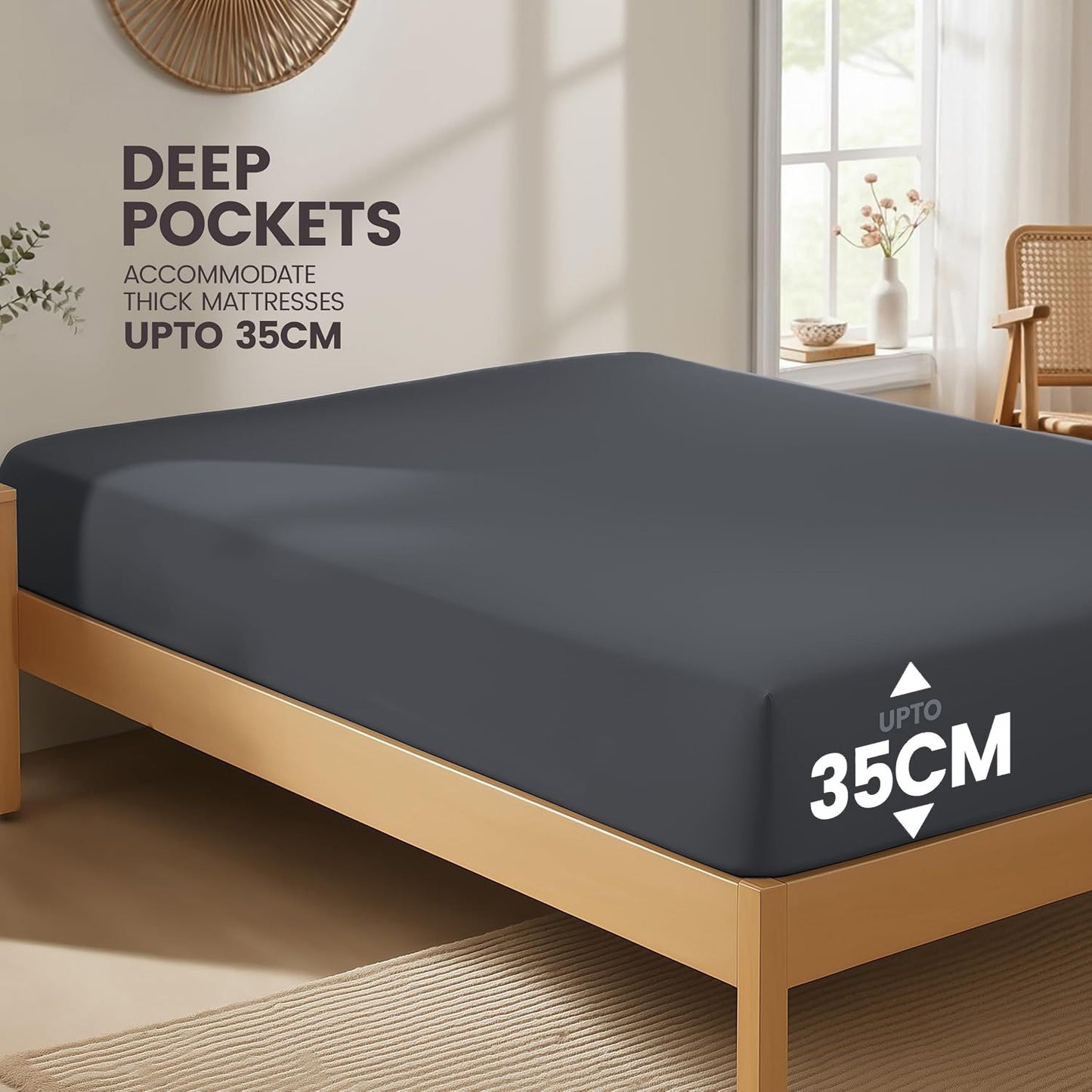 Hotel Quality Fitted Sheet - 1 Piece Fitted Sheet  -Breathable Bedding - Wrinkle, Fade, Stain Resistant- 16inch/40cm Deep Pocket Fitted Bed Sheet-Wrinkle and Fade Resistant,(Dark gray,Queen)