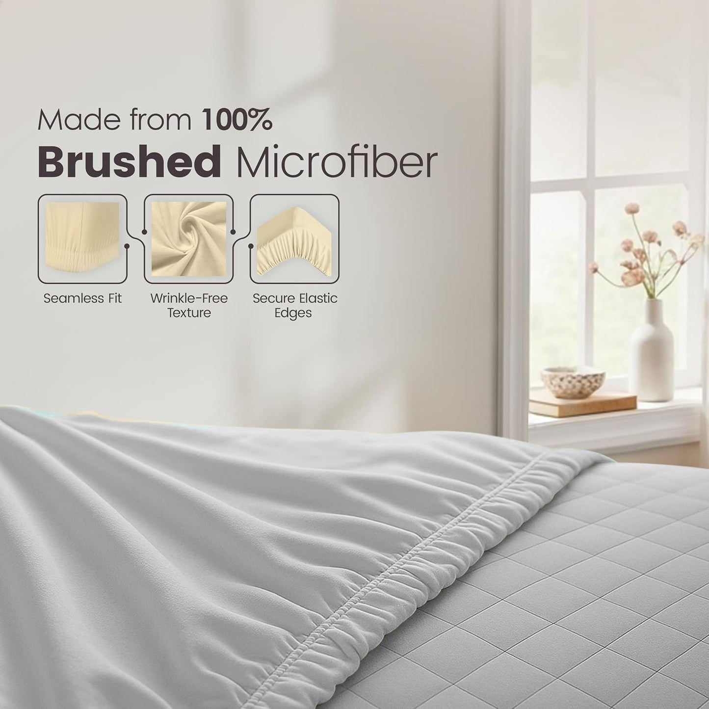 Hotel Quality Fitted Sheet - 1 Piece Fitted Sheet  -Breathable Bedding - Wrinkle, Fade, Stain Resistant- 16inch/40cm Deep Pocket Fitted Bed Sheet-Wrinkle and Fade Resistant,(Silver-gray,Queen)
