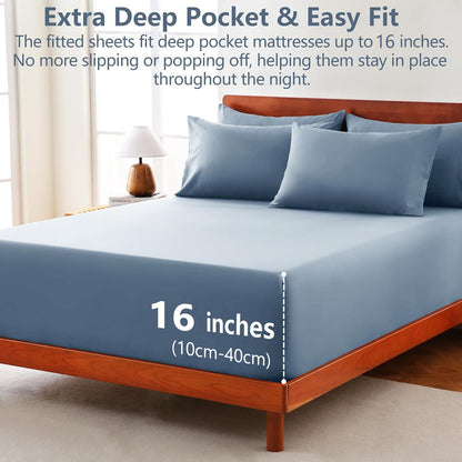 Hotel Soft Bed Sheet Set- Bedding Sheets & Pillowcases -Breathable Bedding - Wrinkle, Fade, Stain Resistant-Deep Pocket Flat Fitted Bed Sheet Set(Ocean,Single)