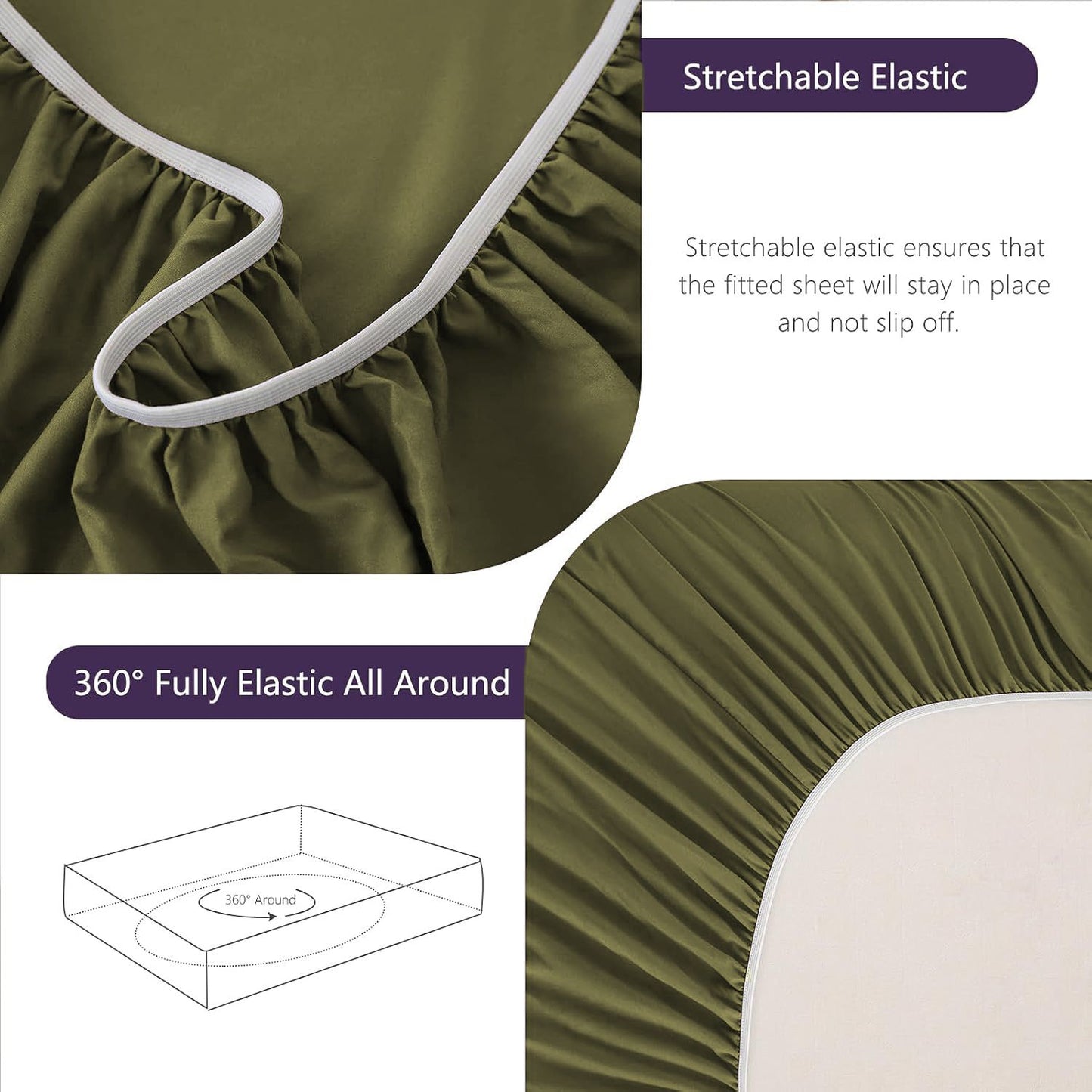 Hotel Soft Bed Sheet Set- Bedding Sheets & Pillowcases -Breathable Bedding - Wrinkle, Fade, Stain Resistant-Deep Pocket Flat Fitted Bed Sheet Set(Olive green,Single)