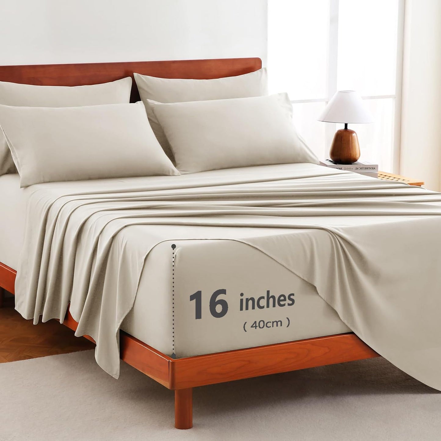 Hotel Soft Bed Sheet Set- Bedding Sheets & Pillowcases -Breathable Bedding - Wrinkle, Fade, Stain Resistant-Deep Pocket Flat Fitted Bed Sheet Set(Cream White,Single)