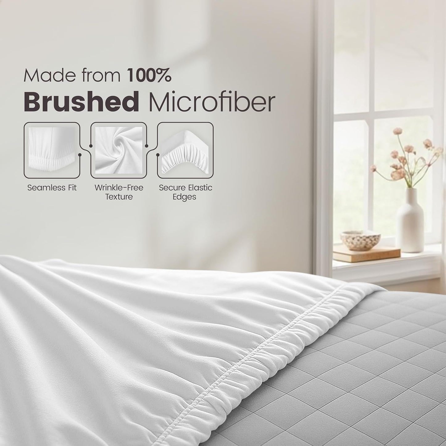 Hotel Quality Fitted Sheet - 1 Piece Fitted Sheet  -Breathable Bedding - Wrinkle, Fade, Stain Resistant- 16inch/40cm Deep Pocket Fitted Bed Sheet-Wrinkle and Fade Resistant,(White,Single)