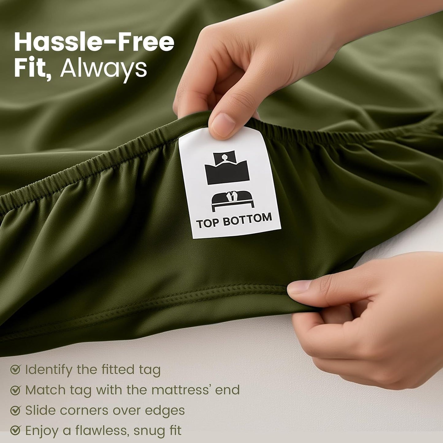 Hotel Quality Fitted Sheet - 1 Piece Fitted Sheet  -Breathable Bedding - Wrinkle, Fade, Stain Resistant- 16inch/40cm Deep Pocket Fitted Bed Sheet-Wrinkle and Fade Resistant,(Olive green,Single)