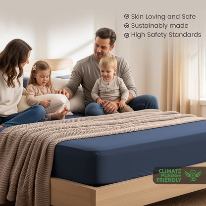 Hotel Quality Fitted Sheet - 1 Piece Fitted Sheet  -Breathable Bedding - Wrinkle, Fade, Stain Resistant- 16inch/40cm Deep Pocket Fitted Bed Sheet-Wrinkle and Fade Resistant,(Navy,Single)