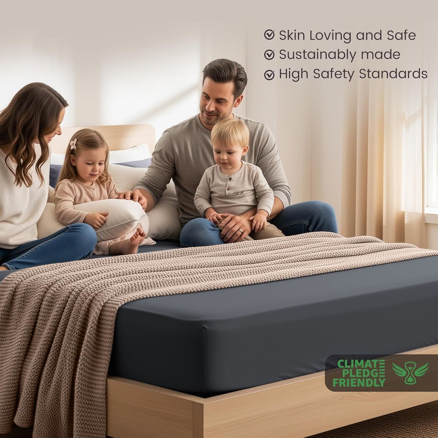 Hotel Quality Fitted Sheet - 1 Piece Fitted Sheet  -Breathable Bedding - Wrinkle, Fade, Stain Resistant- 16inch/40cm Deep Pocket Fitted Bed Sheet-Wrinkle and Fade Resistant,(Dark gray,Single)