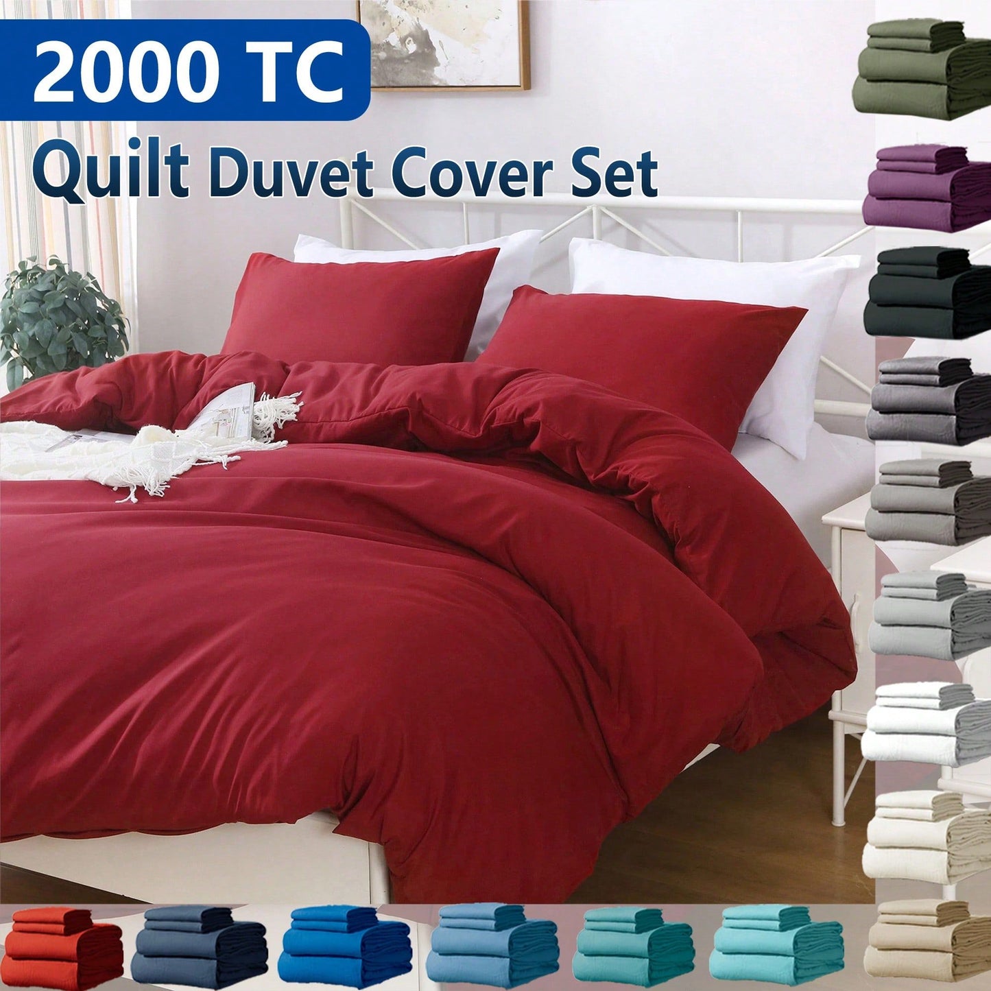 Hotel Soft Microfiber Duvet Cover Set-2000TC Quilt Cover Set & Pillowcases -1 Donna Cover Zipper Closure & 1 x Pillowcases-Breathable Bedding - Wrinkle, Fade, Stain Resistant(Red,Super King)