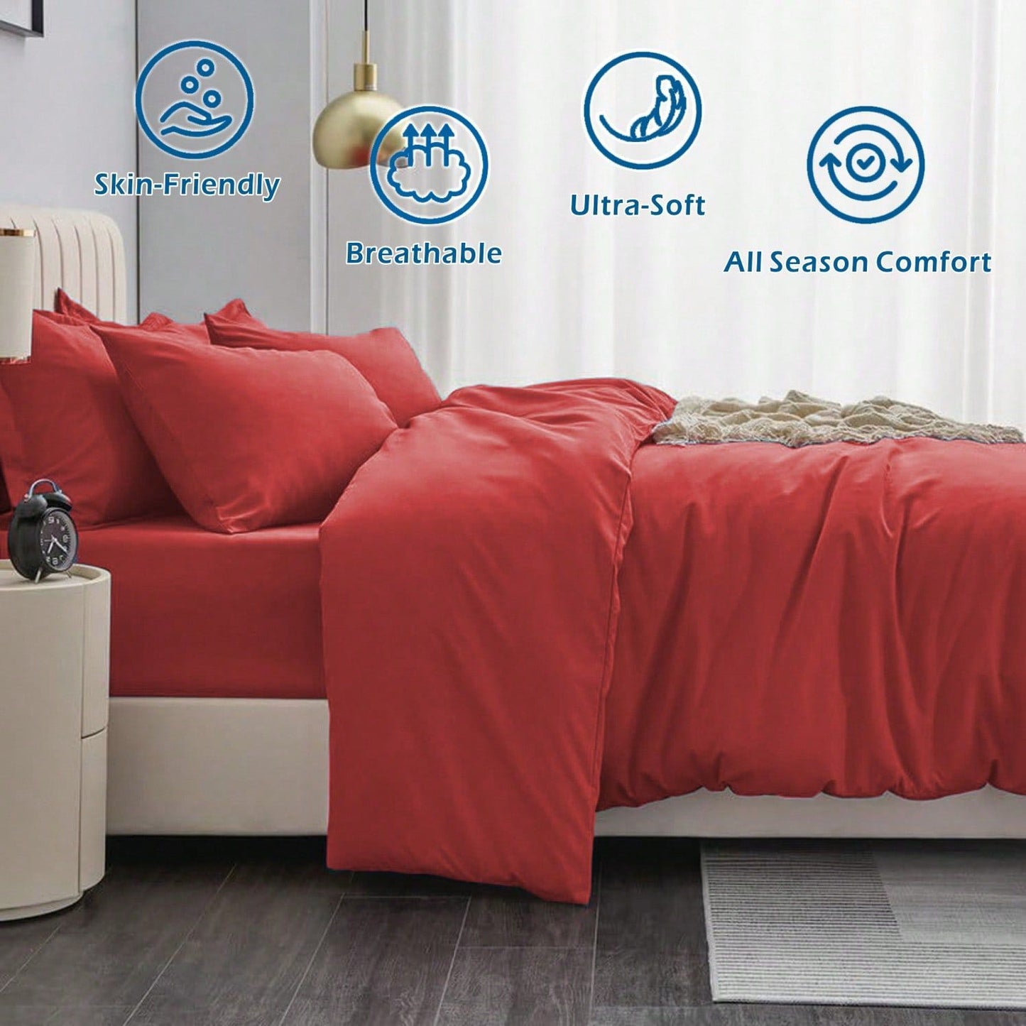 Hotel Soft Microfiber Duvet Cover Set-2000TC Quilt Cover Set & Pillowcases -1 Donna Cover Zipper Closure & 1 x Pillowcases-Breathable Bedding - Wrinkle, Fade, Stain Resistant(Red,Super King)
