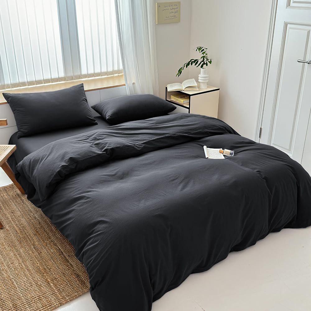 Hotel Soft Microfiber Duvet Cover Set-2000TC Quilt Cover Set & Pillowcases -1 Donna Cover Zipper Closure & 1 x Pillowcases-Breathable Bedding - Wrinkle, Fade, Stain Resistant(Black,Super King)
