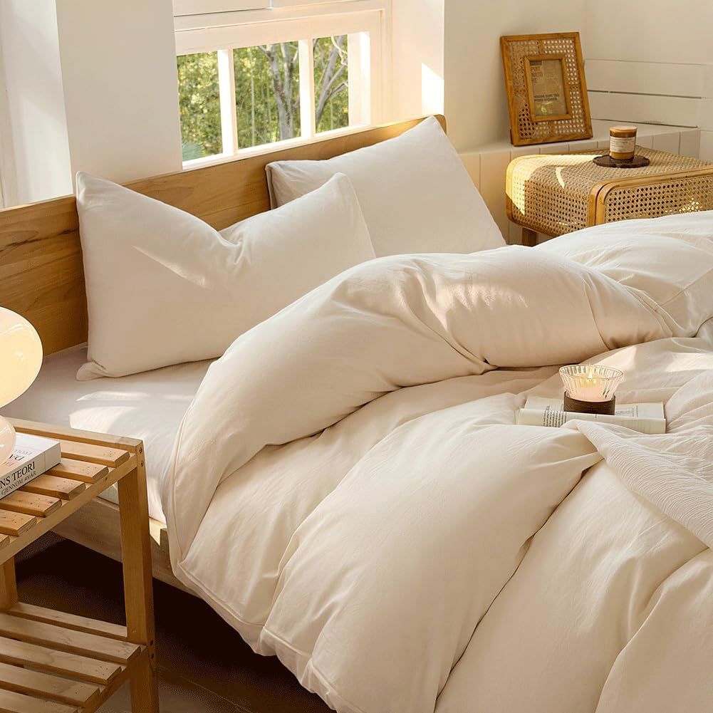 Hotel Soft Microfiber Duvet Cover Set-2000TC Quilt Cover Set & Pillowcases -1 Donna Cover Zipper Closure & 1 x Pillowcases-Breathable Bedding - Wrinkle, Fade, Stain Resistant(Cream White,Super King)