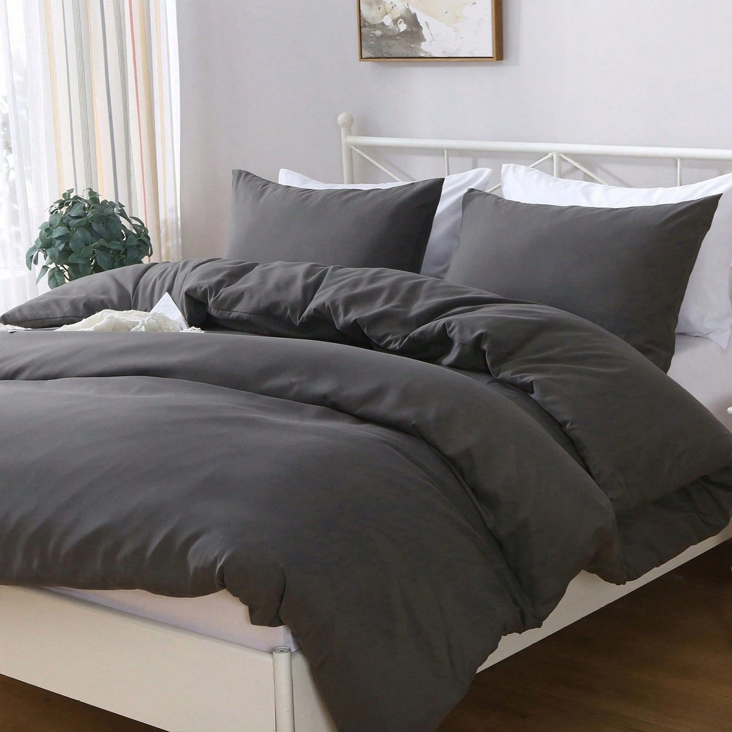 Hotel Soft Microfiber Duvet Cover Set-2000TC Quilt Cover Set & Pillowcases -1 Donna Cover Zipper Closure & 1 x Pillowcases-Breathable Bedding - Wrinkle, Fade, Stain Resistant(Dark gray,Super King)