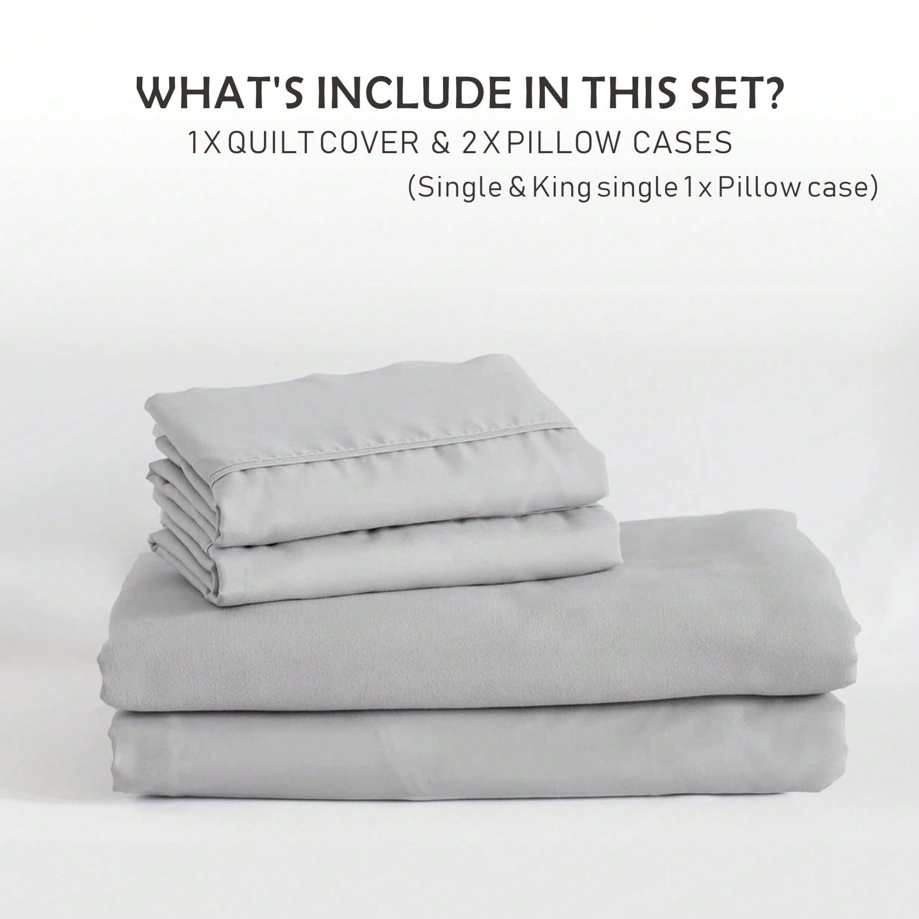 Hotel Soft Microfiber Duvet Cover Set-2000TC Quilt Cover Set & Pillowcases -1 Donna Cover Zipper Closure & 1 x Pillowcases-Breathable Bedding - Wrinkle, Fade, Stain Resistant(Silver-gray,Super King)