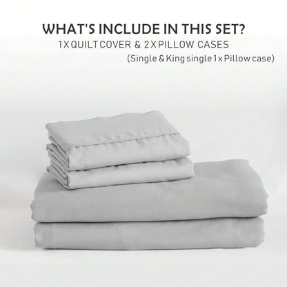 Hotel Soft Microfiber Duvet Cover Set-2000TC Quilt Cover Set & Pillowcases -1 Donna Cover Zipper Closure & 1 x Pillowcases-Breathable Bedding - Wrinkle, Fade, Stain Resistant(Silver-gray,Super King)