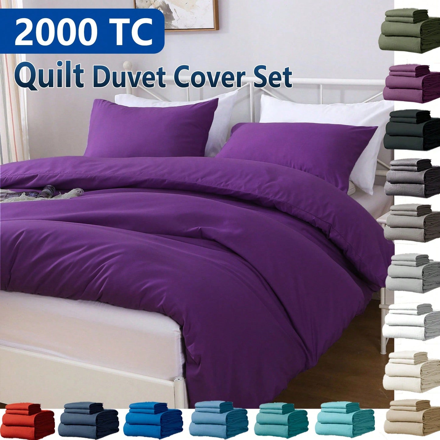 Hotel Soft Microfiber Duvet Cover Set-2000TC Quilt Cover Set & Pillowcases -1 Donna Cover Zipper Closure & 1 x Pillowcases-Breathable Bedding - Wrinkle, Fade, Stain Resistant(Purple,Super King)