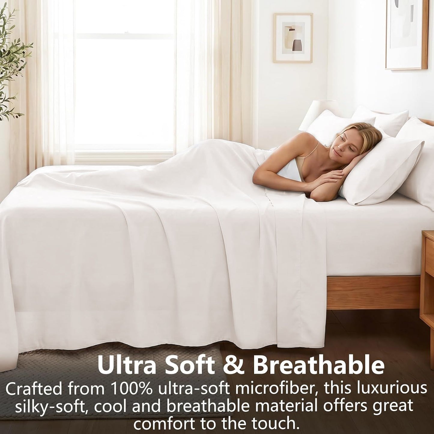 Hotel Soft Bed Sheet Set- Bedding Sheets & Pillowcases -Breathable Bedding - Wrinkle, Fade, Stain Resistant-Deep Pocket Flat Fitted Bed Sheet Set(White,Super King)